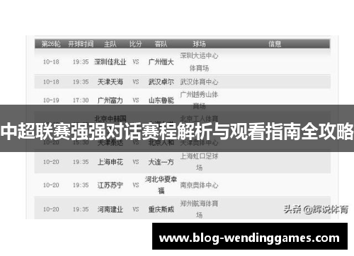 中超联赛强强对话赛程解析与观看指南全攻略