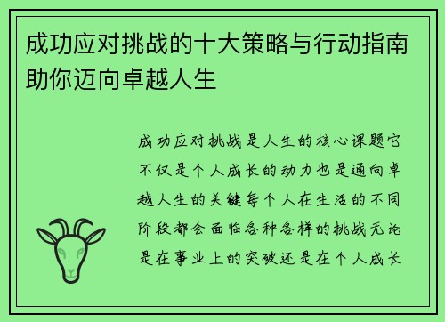 成功应对挑战的十大策略与行动指南助你迈向卓越人生